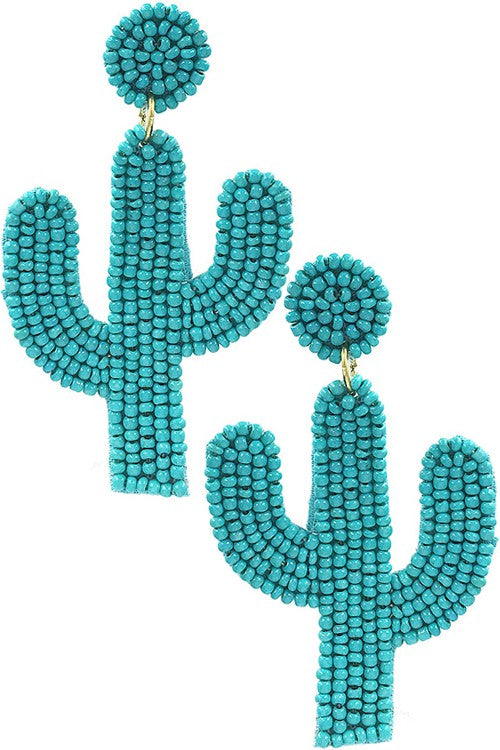 THE TURQUOISE BEADED CACTUS EARRINGS