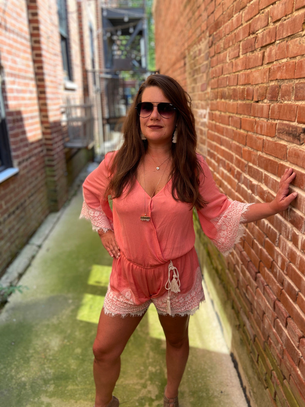 THE CORAL ME LACE ROMPER
