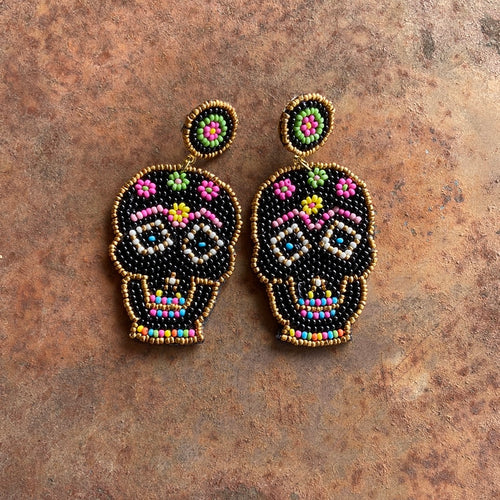 THE BLACK SUGAR SKULL BEADED EARRINGS