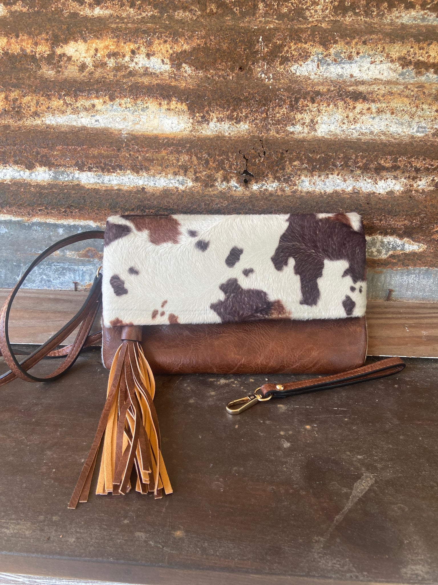 Cowhide top crossbody purse